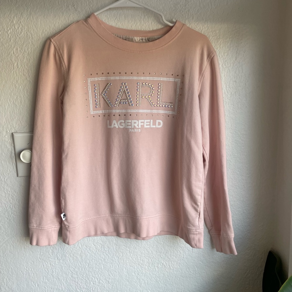 Karl Lagerfeld Paris Womens Pink Sweater Gems Logo